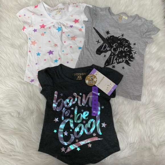 NWT Vigoss Girls' Printed Short Sleeve Tee's 3pk